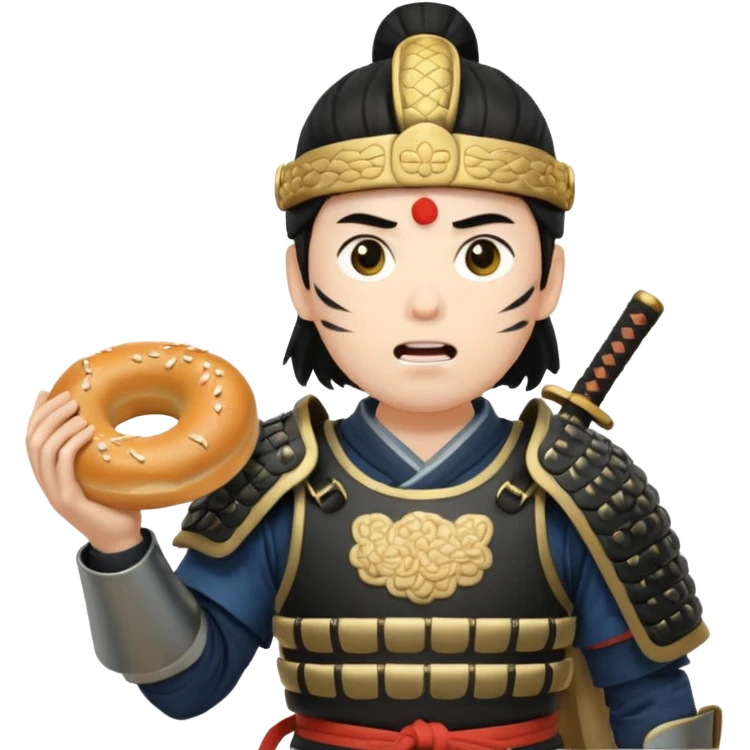 surprised samurai with a bag of bagels  emoji