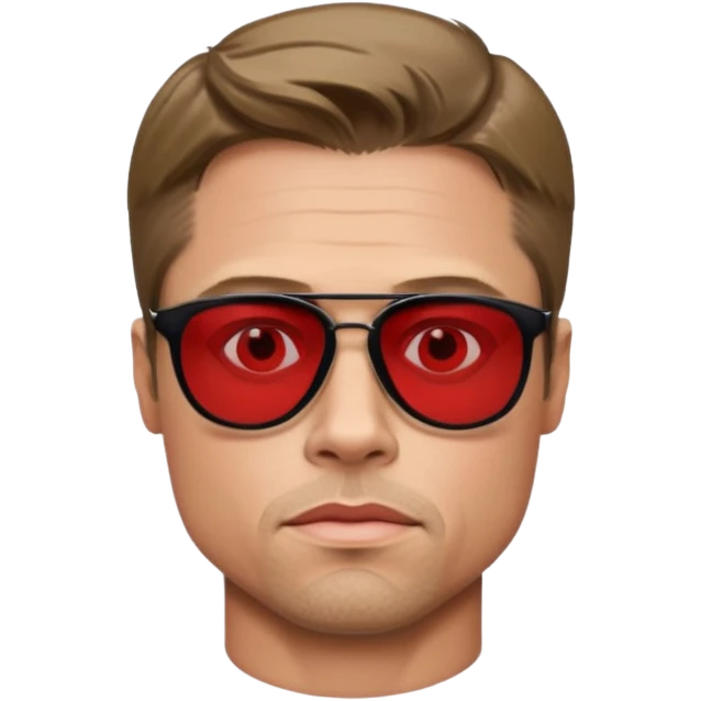 Brad Pitt, wearing dark glasses with red lenses, very serious emoji