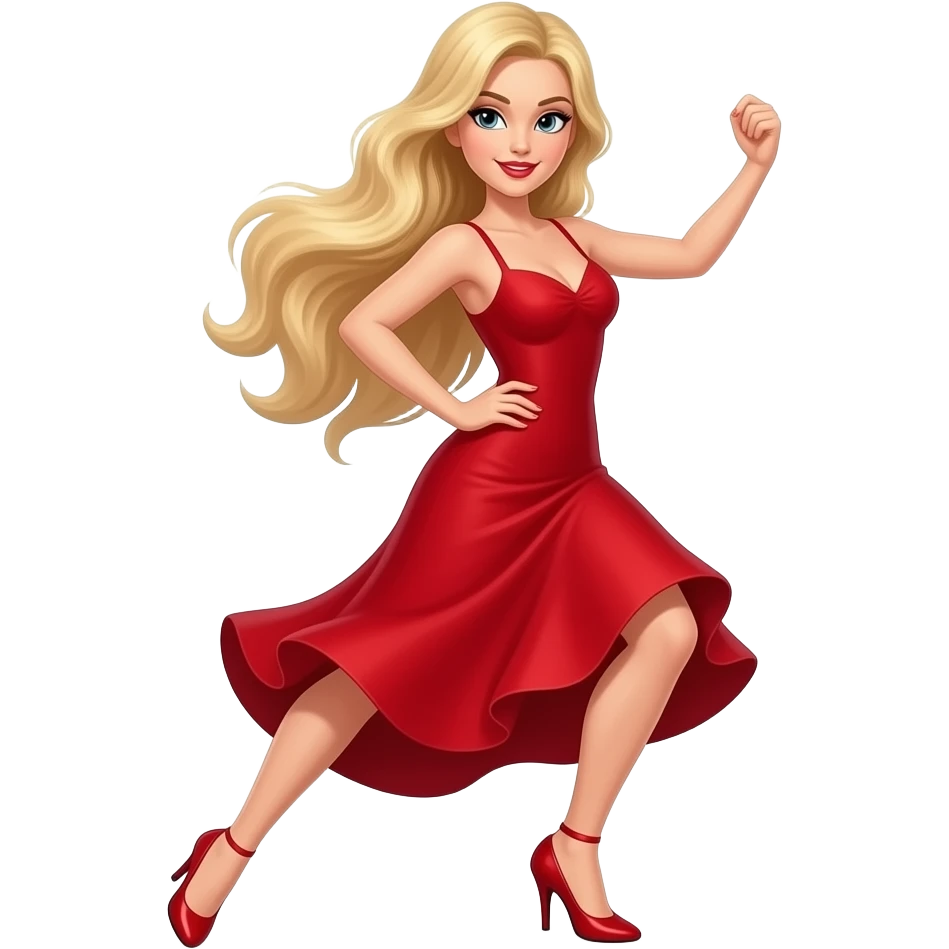 long blonde hair, dancing a tango in a red dress and red heels emoji