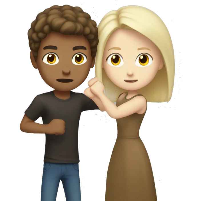 Brown haired girl punching pale blonde boy emoji
