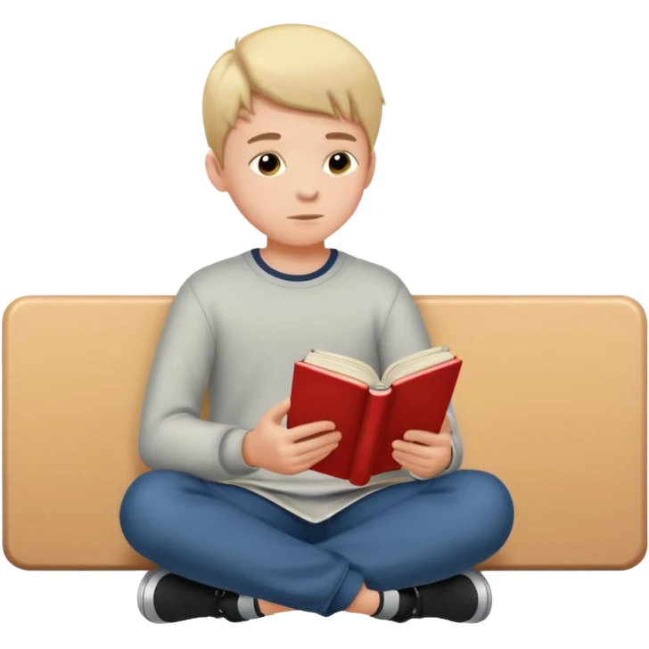 Boy  sitting at school reading with his back to the camera emoji