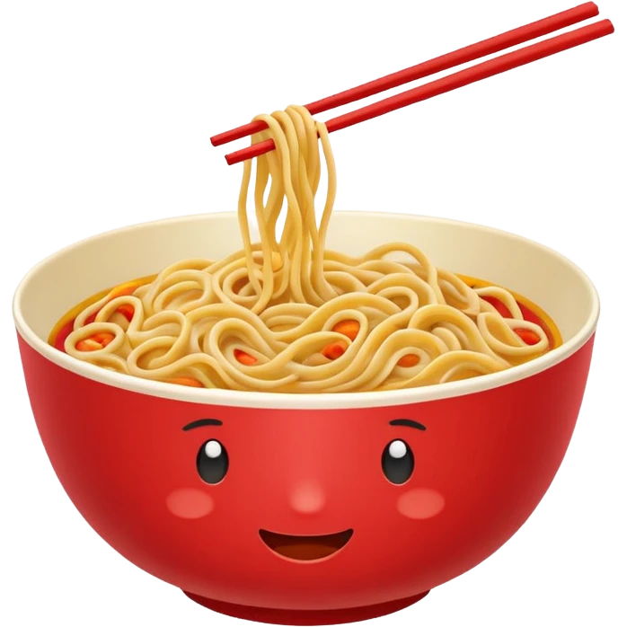 Chinese cuisine humanless avatar in bright emoji-style illustration. Noodles bowl, red and gold colors, simple shapes, flat design, bold and energetic. emoji