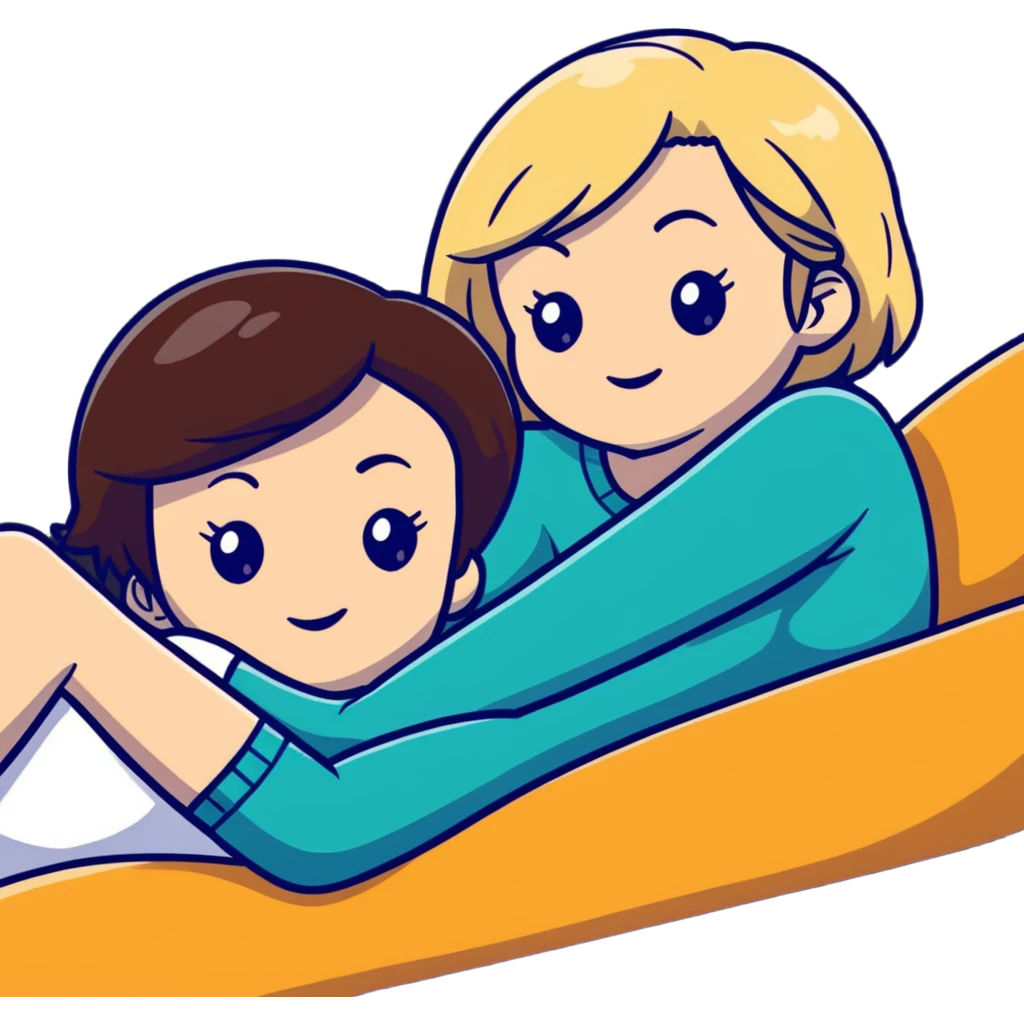 Short haired brunette woman laying on the lap of a long blonde haired woman emoji