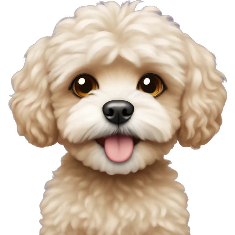 Maltipoo with a small monkey emoji