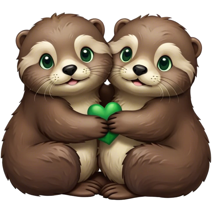 An otter with brown eyes and an otter with green eyes hugging  emoji