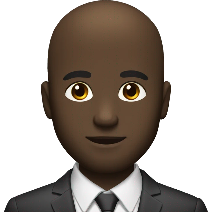 young man, dark skin, no hair, thick beard, brown eyes, suit emoji