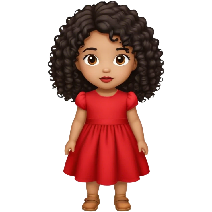 light brown skin tone, very adorable toddler, with big plump lips, long long lashes, black curly hair, middle hair parting, brown eyes, red dress emoji