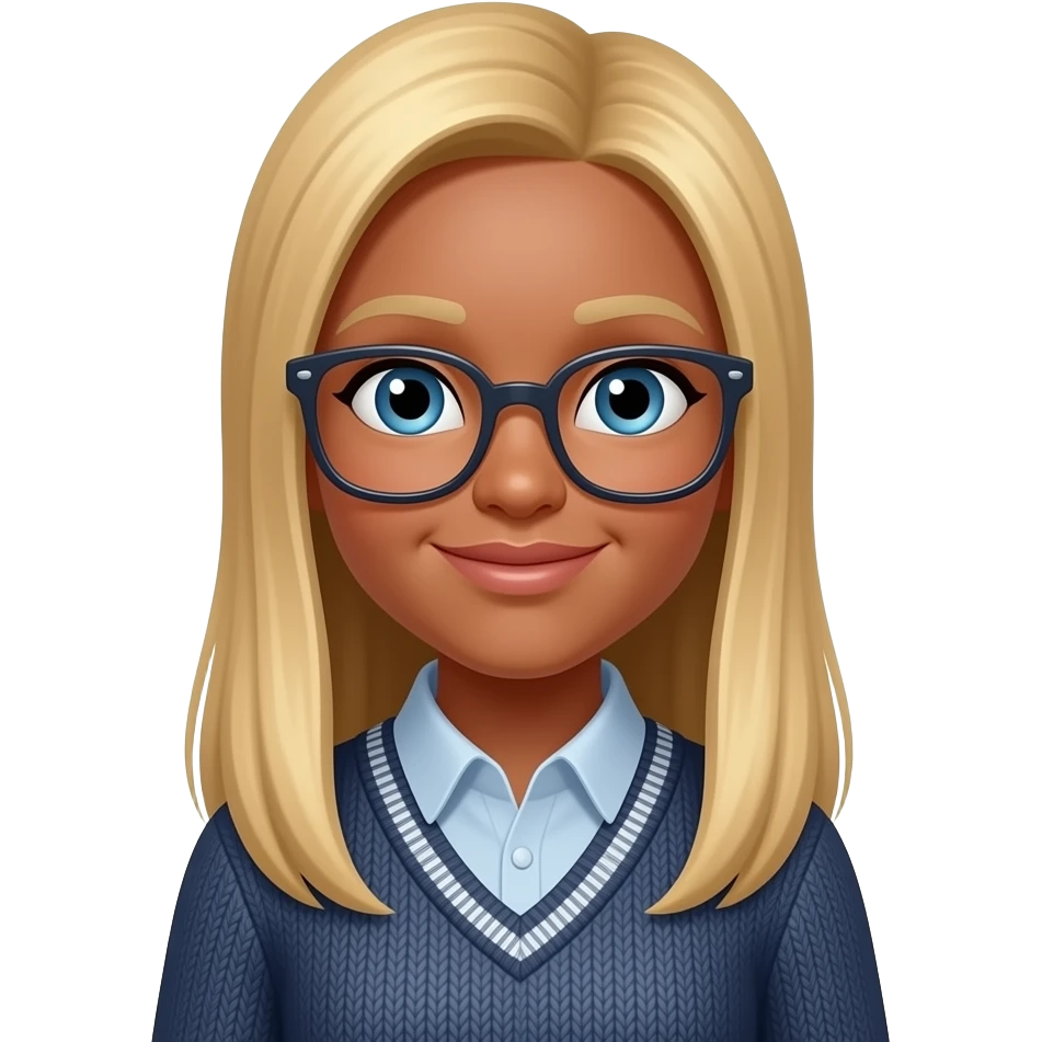 olive skinned, long striaght blonfe, teacher in a jumper emoji