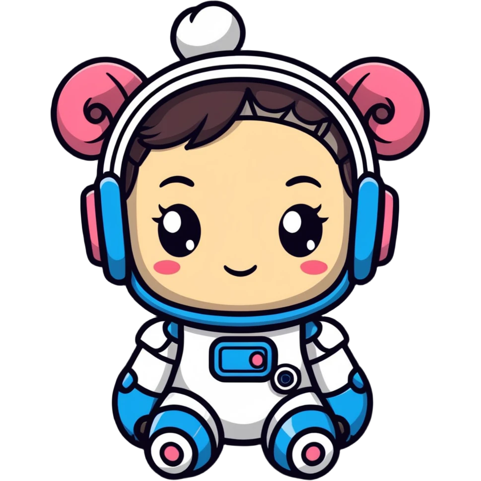 adorable toy robot featuring Princess Leia's double hair buns, simple design emoji