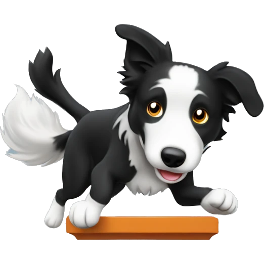 Anvil with border collie jumping over emoji