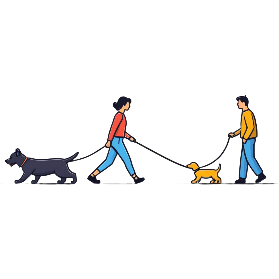 Woman walking a man on a leash with the man on all fours like a dog emoji