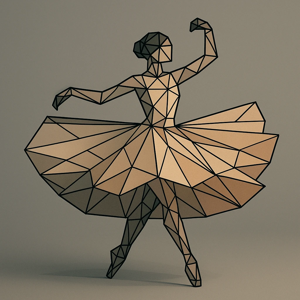 Dancer in a spin, skirt flaring in rigid triangles emoji