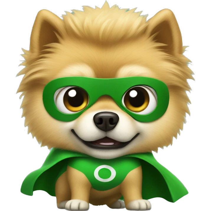 angry pomeranian in green superhero suit emoji