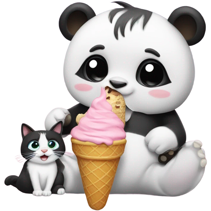 Panda eating ice cream with a cat by it’s side emoji