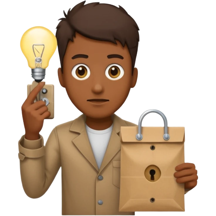 guy with a paper bag with eye holes on his head holding a light switch emoji