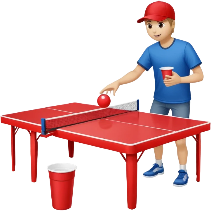 Beer pong table with somebody throwing a ping-pong ball into a red plastic cup emoji