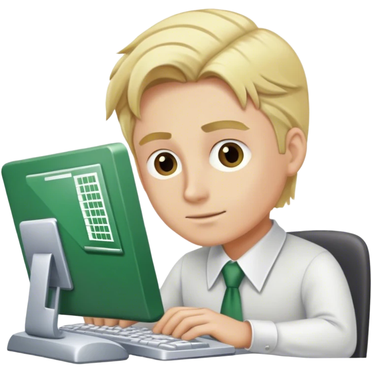 Blonde man working on excel on computer emoji