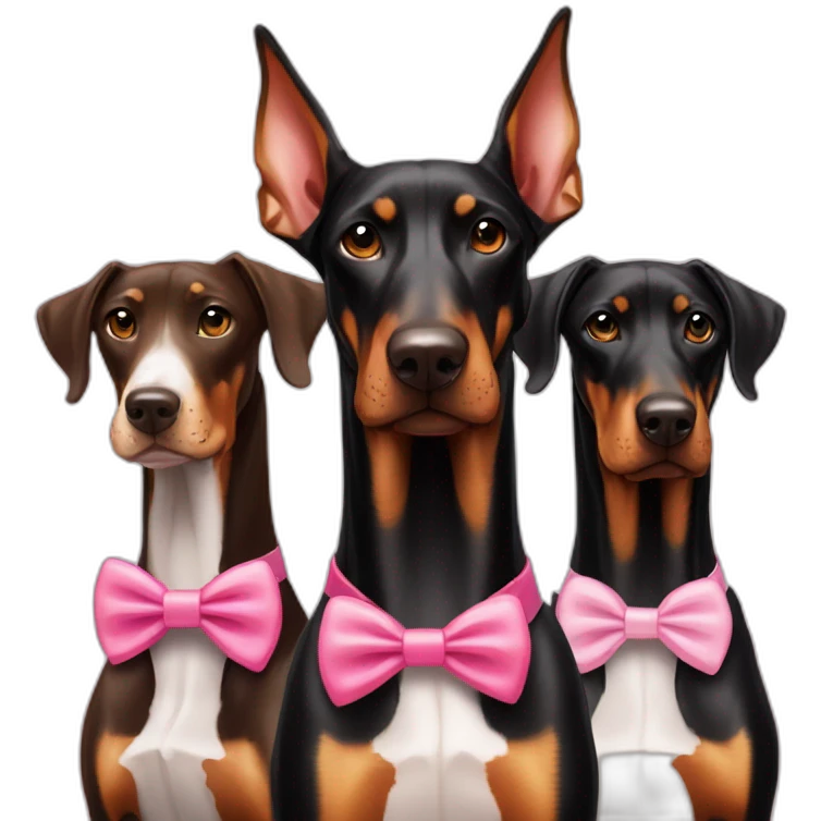 doberman-with-a-pink-bow-tie,-next-to-a-white-and-a-brown-dobermans emoji