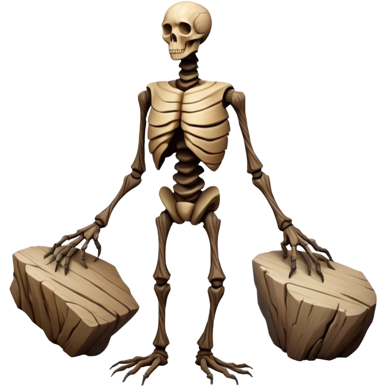 A bipedal entity with limbs of twisted, fossilized wood and a torso composed of stacked, perfectly balanced stones that rotate independently of each other when it moves.

 emoji