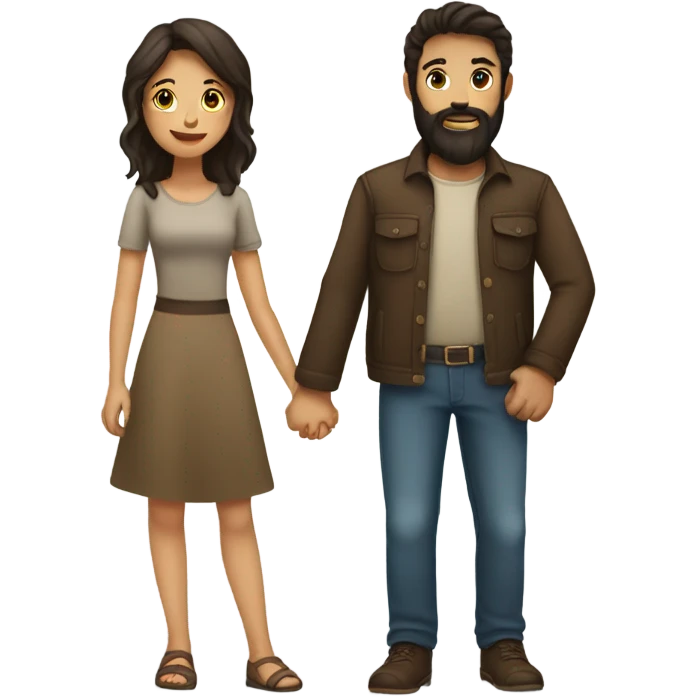 Brunette girl and boy with beard holding hands  emoji