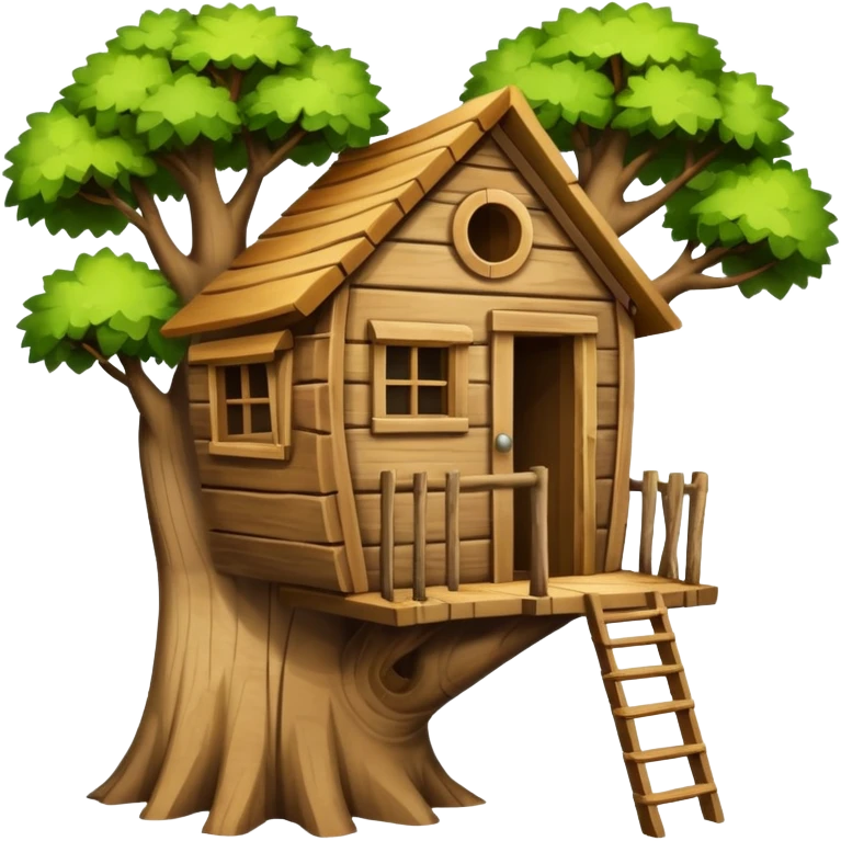 letter W on the side wall of a treehouse in a tree, only the top no trunk emoji