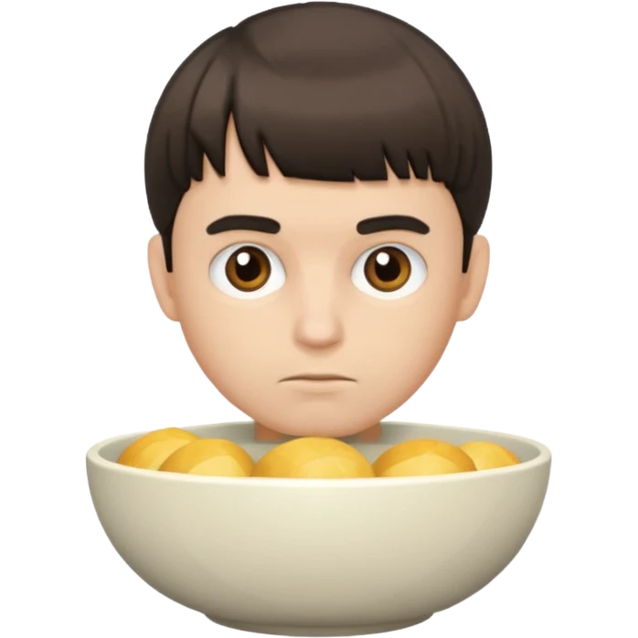 Man with bowl haircut and bushy eyebrows  emoji