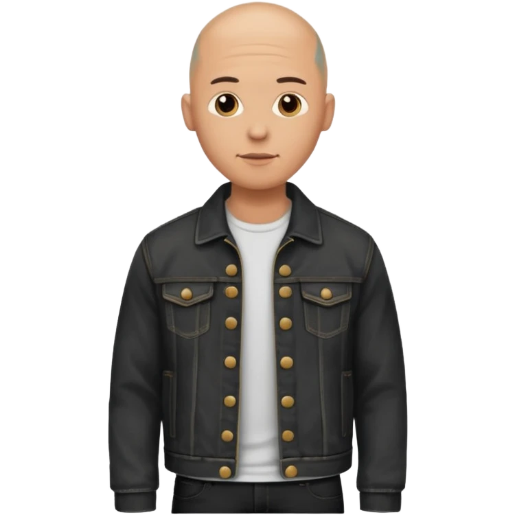 a man with bald head, black jeans jacket emoji