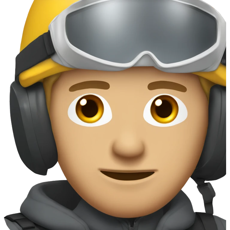 Caucasian man wearing safety ski mask, helmet safety and earplug emoji