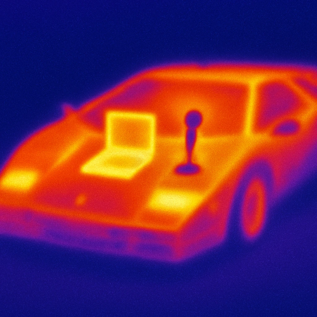 Lamborghini Countach with a laptop and a microphone for recording on the hood with a background emoji