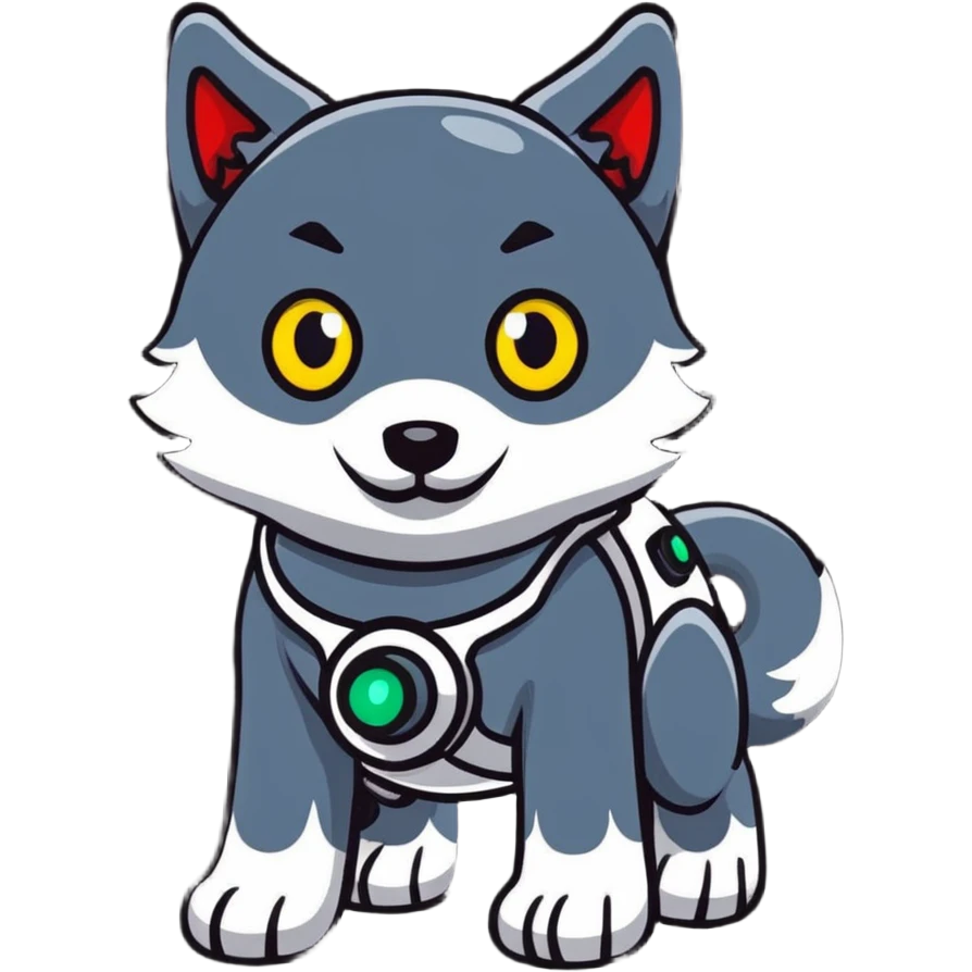 robotic wolf with digital eyes and circuit patterns emoji