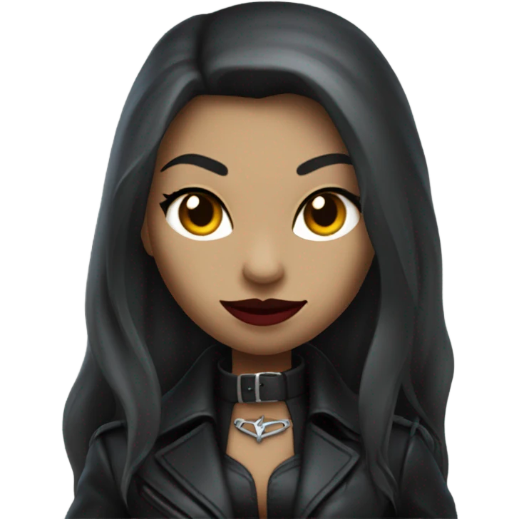 vampire catwomen with long hair at leather coat , full body emoji