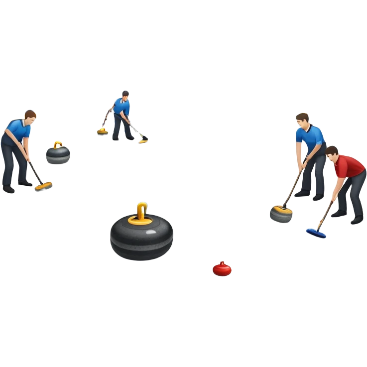 An icon showing a curling match on an indoor ice stadium, with a polished curling stone gliding toward the target and players sweeping. Spectators watch from stands, and flags hang above the rink. Transparent background highlights strategy and focus in the sport of curling. emoji