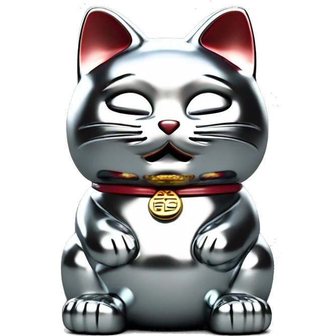 Full chrome plated solid color uncluttered maneki neko 3d emoji