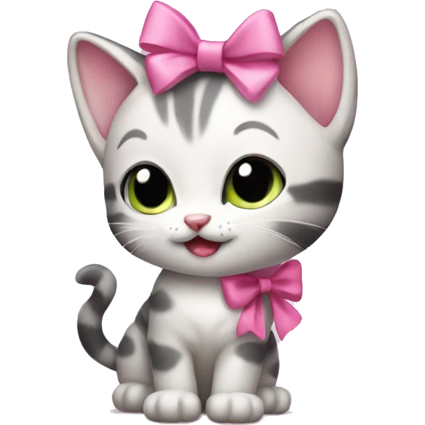 cute kitten with a pink bow on its tail emoji