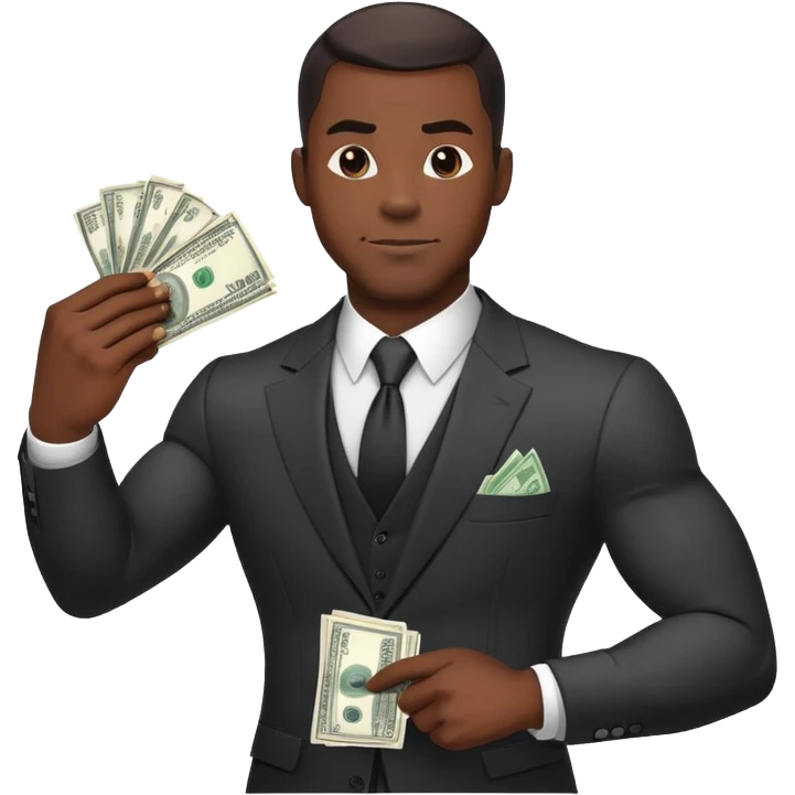 black muscular guy with a suit and dollar bills emoji