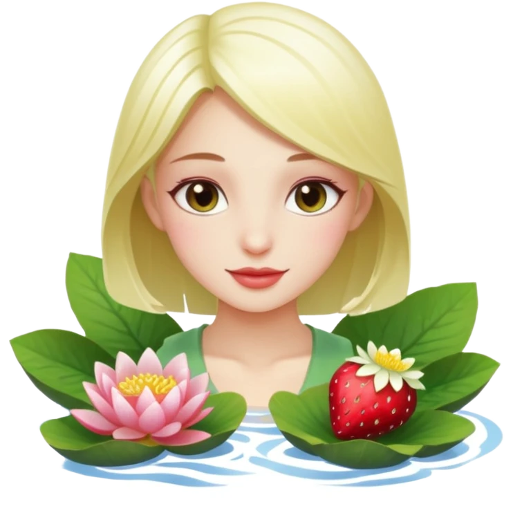 a beautiful girl mix with nenuphar and watel lili and  Strawberries  emoji