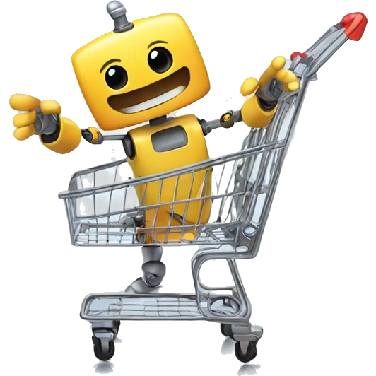 robot having fun inside a shopping cart emoji