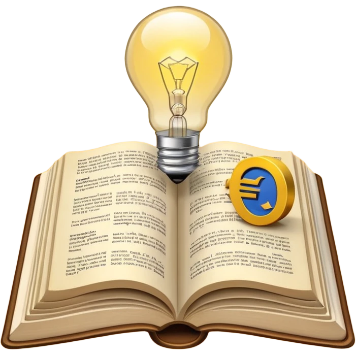 n open book with a glowing light bulb above it, symbolizing knowledge and learning. Next to the book, a coin or euro symbol representing a training budget. emoji