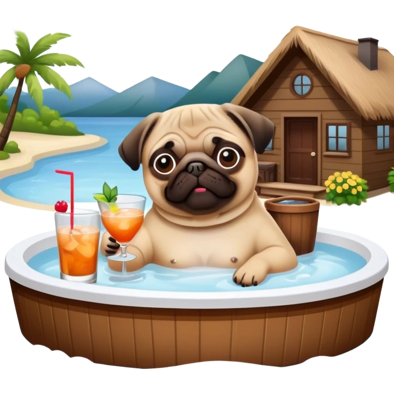 Pug drinking in hot tub at cottage  emoji