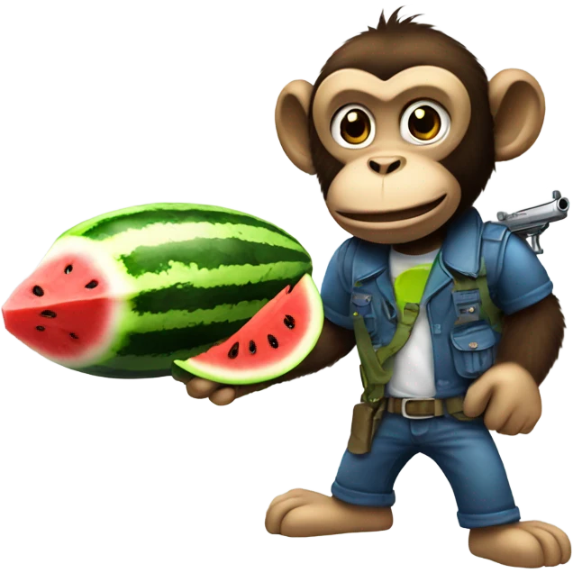 Monkey eating watermelon shooting gun and drinking koolaid emoji