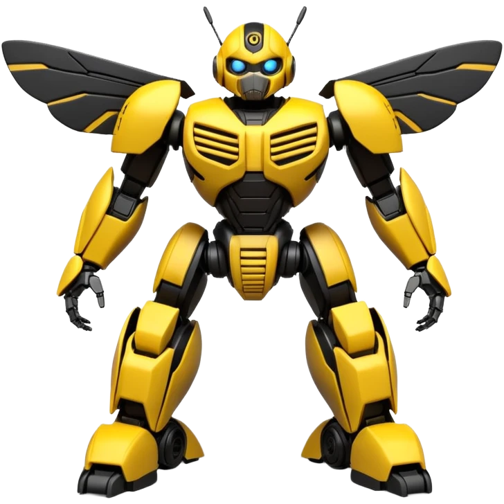 Clean 3D printable robotic bumblebee character, Bumblebee Transformers inspired design emoji
