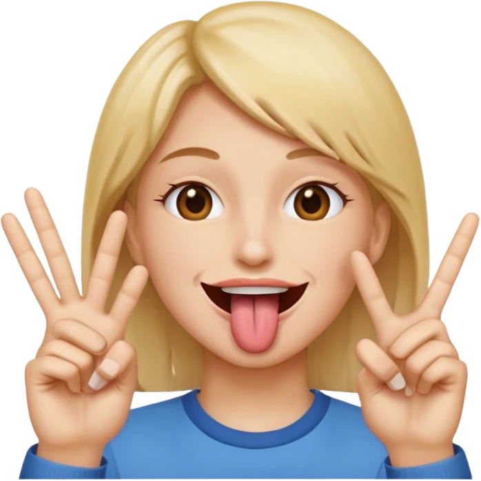 Peace sign with hands in front of mouth with tongue sticking out  emoji