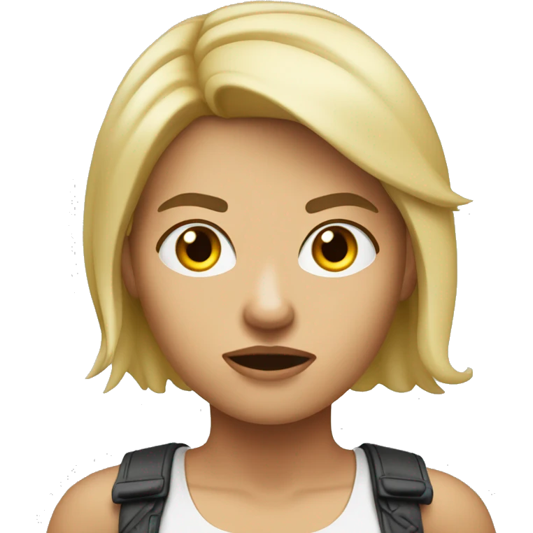angry digital producer, woman, white tanned skin, brown eyebrows, fake blond hair  emoji