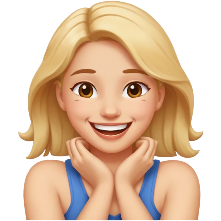 a girl laughing while holding her neck arms crossed emoji