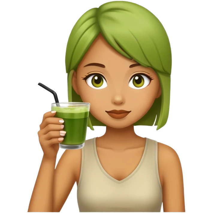 Tan girl drinking matcha emoji