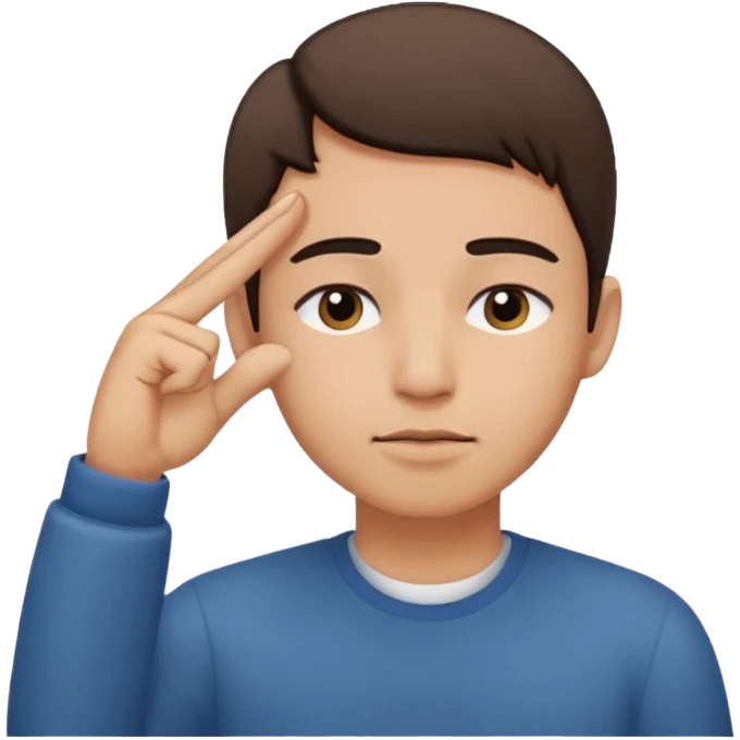 Una persona tocándose la cabeza por la 100 con un dedo índice y los ojos serrados  por arriba de la oreja con una sola mano emoji