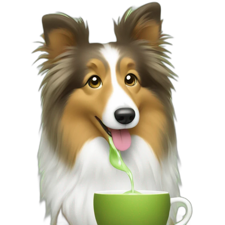 Sheltie drinks matcha tea emoji