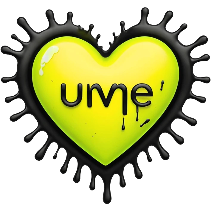 A neon yellow heart with black splashes inside the heart and The text UVP in the heart emoji