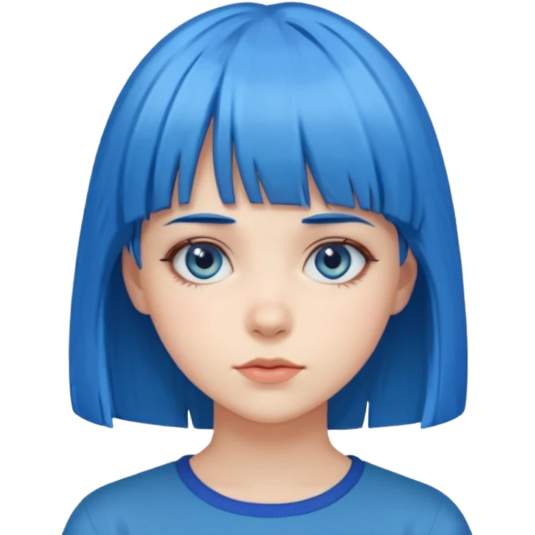 girl with bangs and blue hair just face emoji
