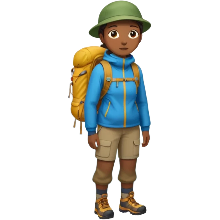 남미 여행에 가는 사람의 전신을 그려줘! 바로 하이킹 갈 수 있을 정도로 잘 입은! emoji